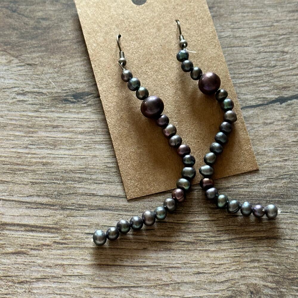 BOGO FREE Eggplant, black purple, genuine, pearl earrings, Dangly